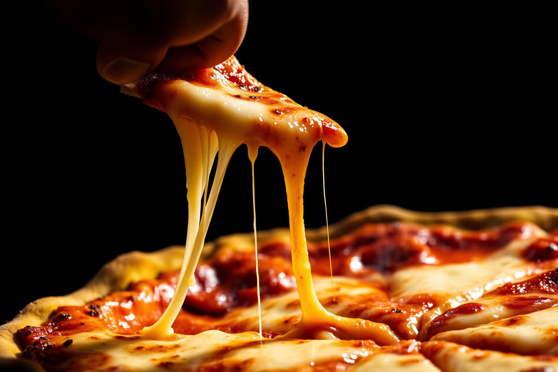 Fatia de pizza com queijo esticando